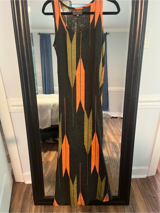 Bel Kazan Dresses & Skirts - Bel Kazan Black Maxi Tank Dress with Orange & Olive Geo Print